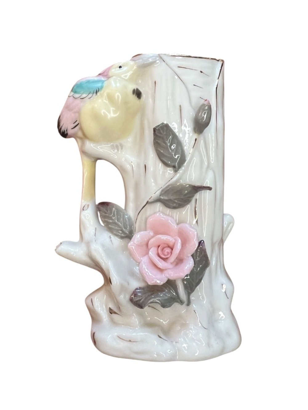 Vintage Mid Century Bird & Flower Tree Trunk Wall Bud Vase Made In Japan